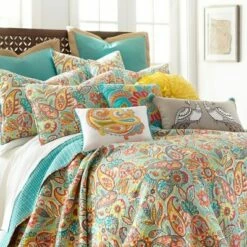 New 🧨 Palisades Paisley Quilt Set - Full/Queen Quilt and Two Standard Pillow Shams Teal - Levtex Home 😀