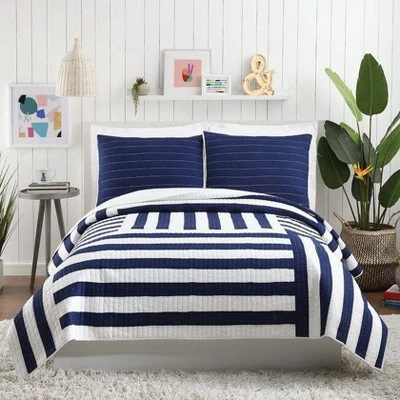 Flash Sale 🧨 Ampersand for Makers Collective 3pc Block Stripe Quilt & Sham Set Blue ✔️ 3 Flash Sale 🧨 Ampersand for Makers Collective 3pc Block Stripe Quilt & Sham Set Blue ✔️