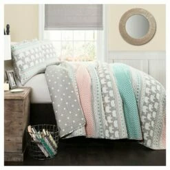 Promo 🎁 Lush Decor Elephant Striped Quilt Bedding Set - Lush Décor Turquoise/pink 💯