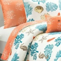 Cheap 👏 Lush Decor Coastal Reef Feather Reversible Quilt Set Blue/Coral - Lush Décor 🔥 -Quilts Online Shop unnamed file 817