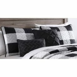 Best deal 🌟 Buffalo Plaid 5pc Quilt Set - Geneva Home Fashion Gray/white ⭐