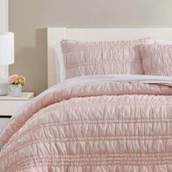 Best Pirce 🛒 Scrunch Stripe Microfiber Quilt & Sham Set - Poppy & Fritz Pink 🧨
