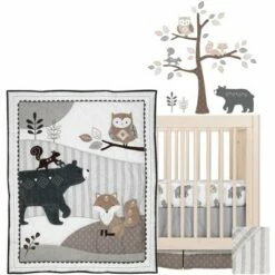 Buy ๐งจ Lambs & Ivy Woodland Forest Animal Nursery 5-Piece Baby Crib Bedding Set - Gray โค๏ธ