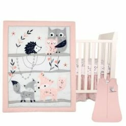 Promo 💯 Lambs & Ivy Forever Friends 4-Piece Nursery Crib Baby Bedding Set - Blue, Pink 🎁